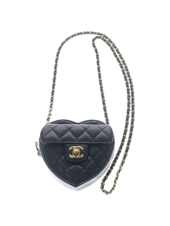 Chanel Handbags - Chanel Heart Chain Shoulder Bag Black Lambskin Gold